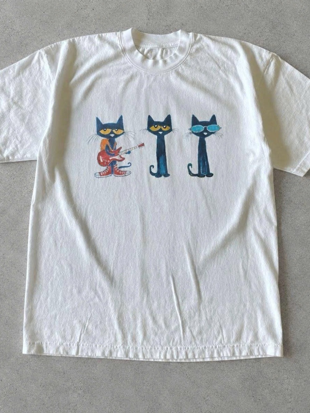 Gildan White Tee with Blue Cat Trio Graphic